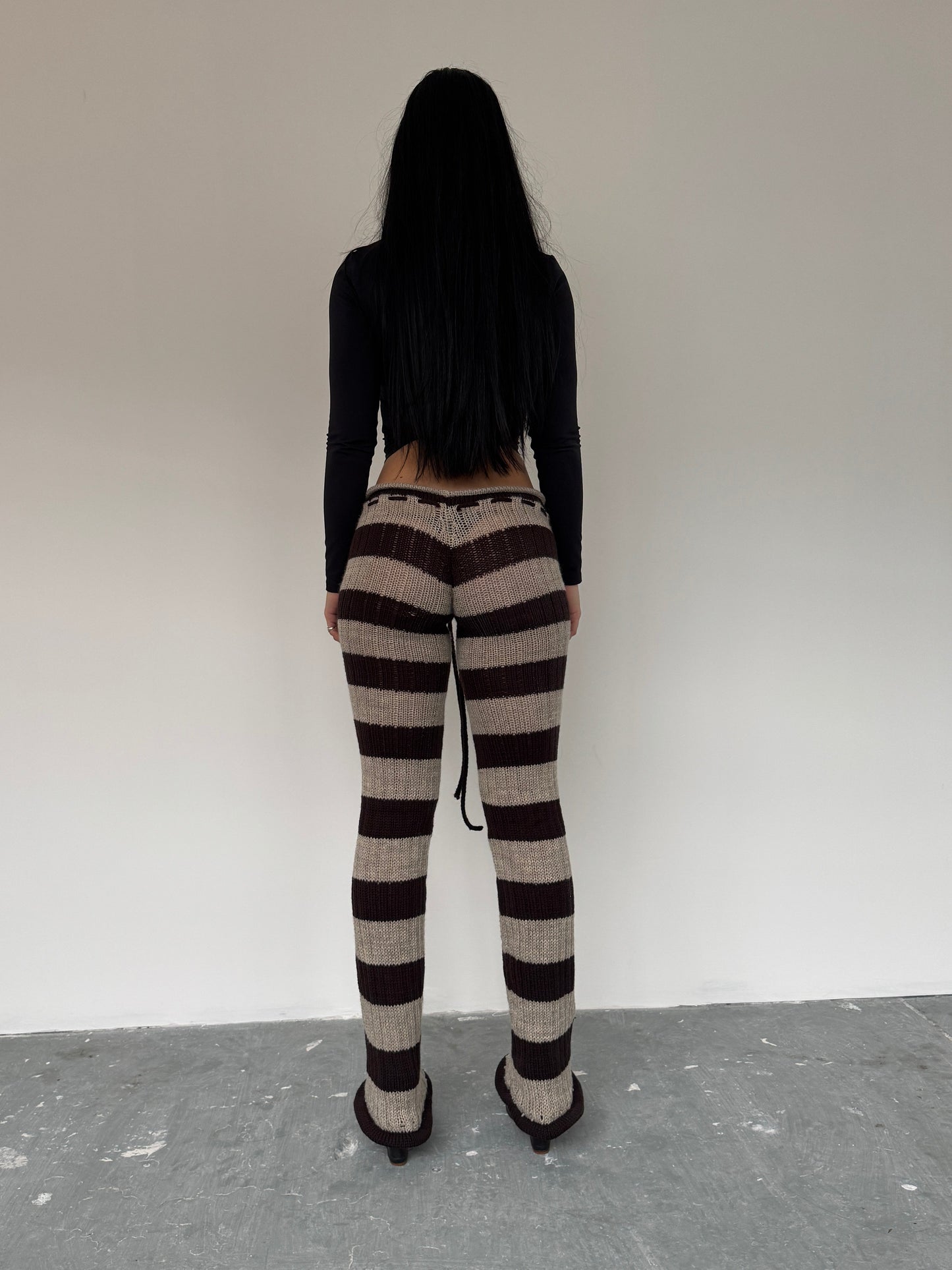 Stripey brown knit trousers
