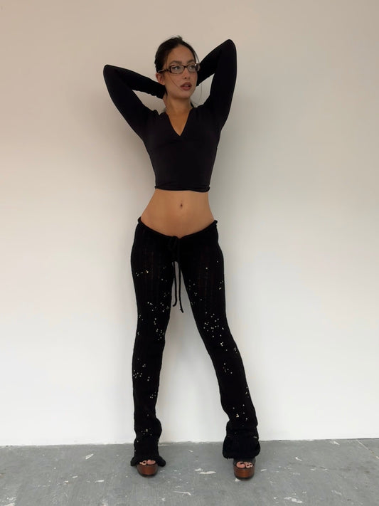 Black studded knit trousers