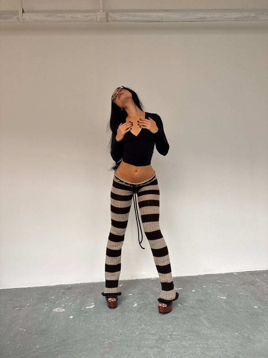 Striped brown knit trousers