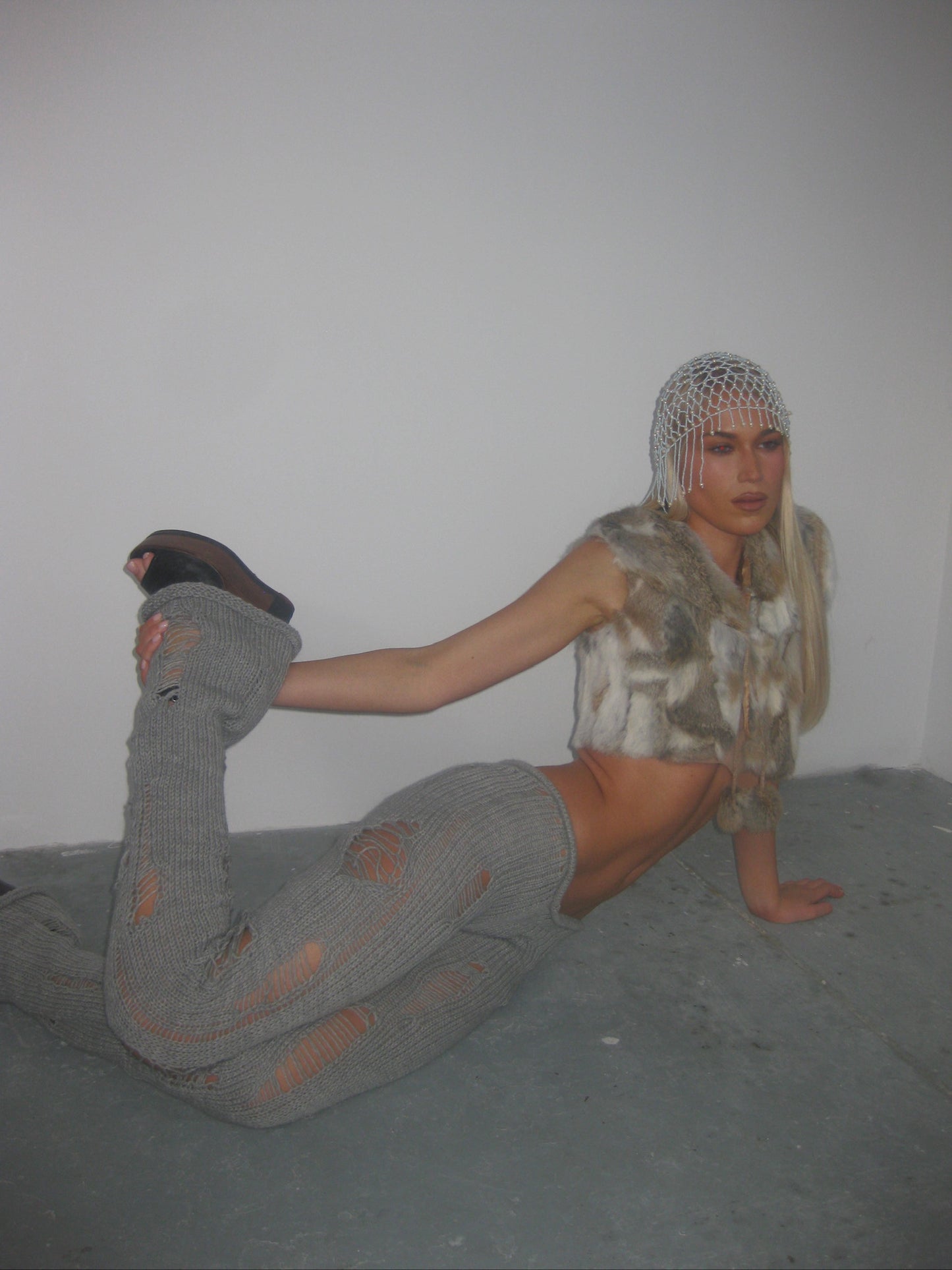 Distress knit trousers