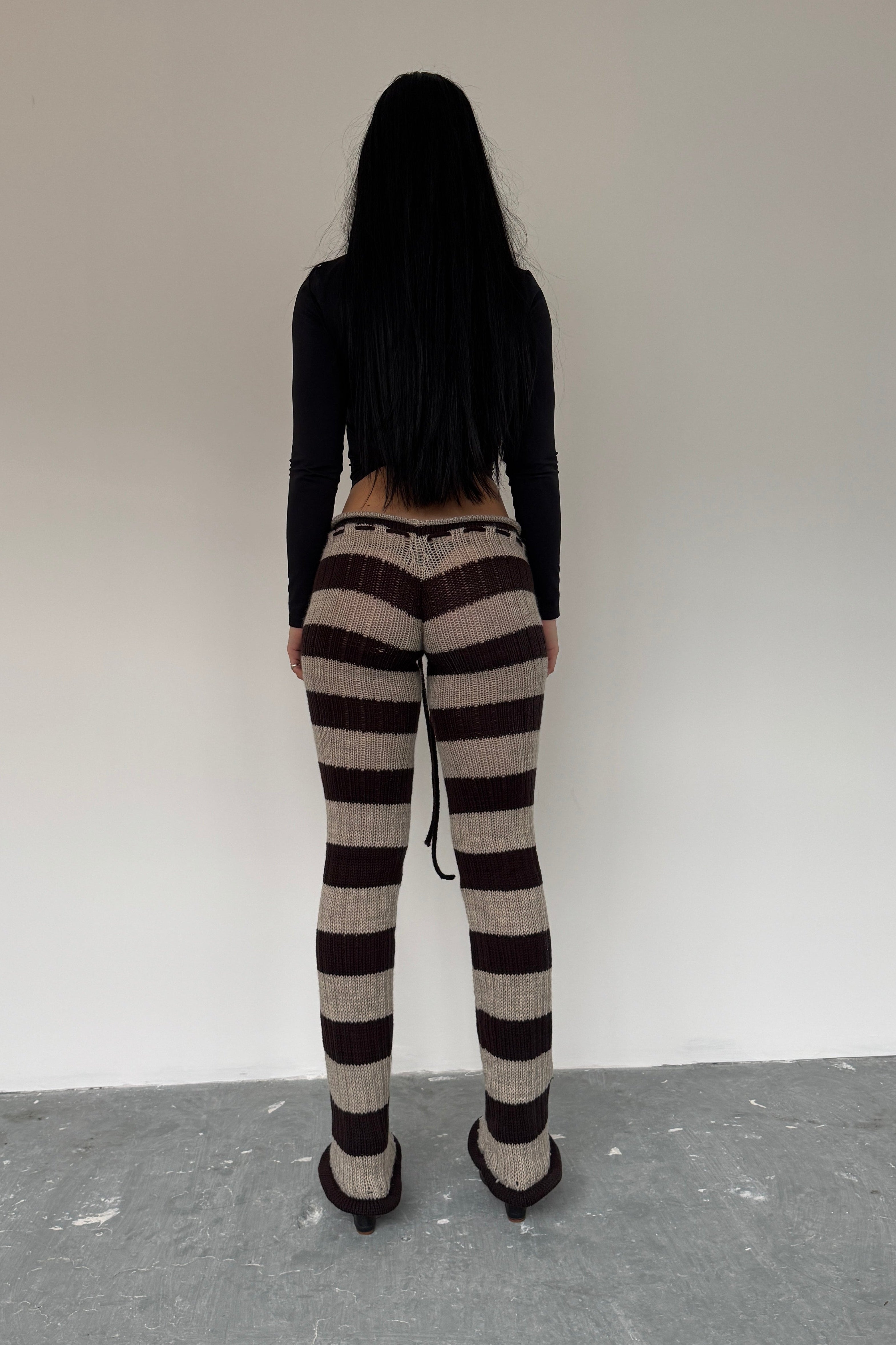 Striped brown knit trousers