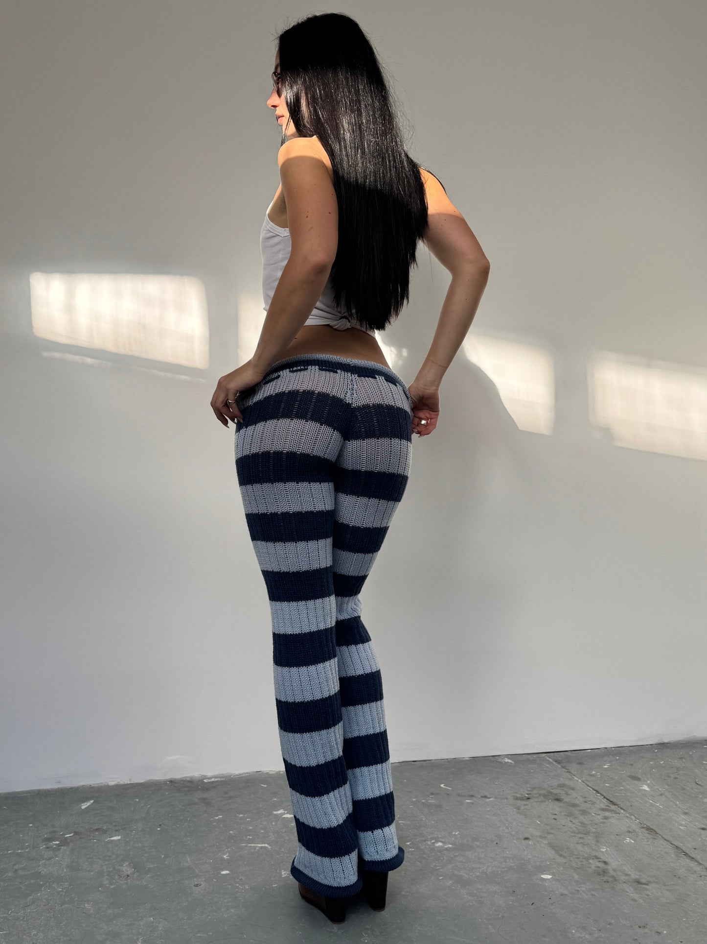 Stripey blue knit trousers