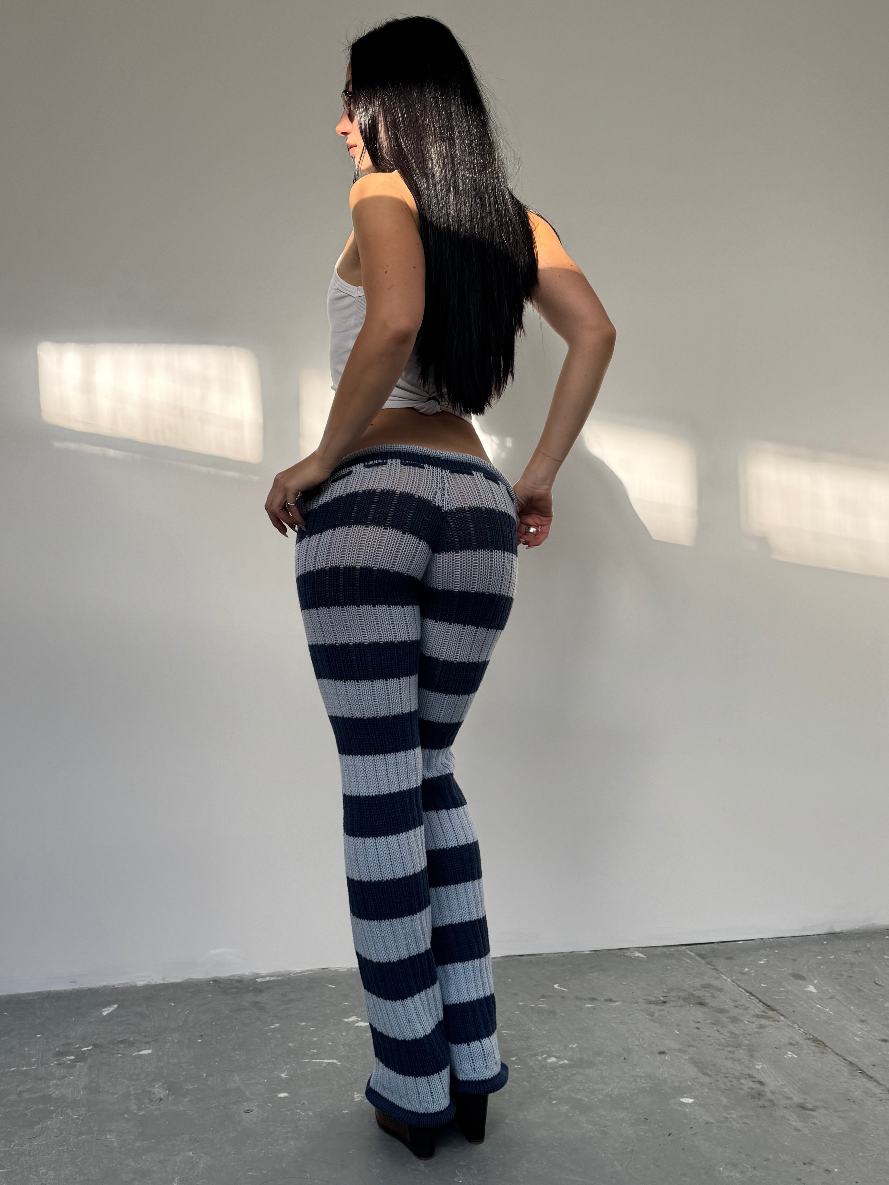 Stripey blue knit trousers