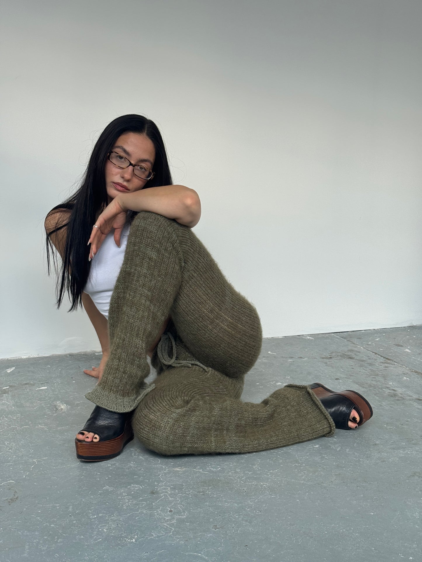 Olive knit trousers