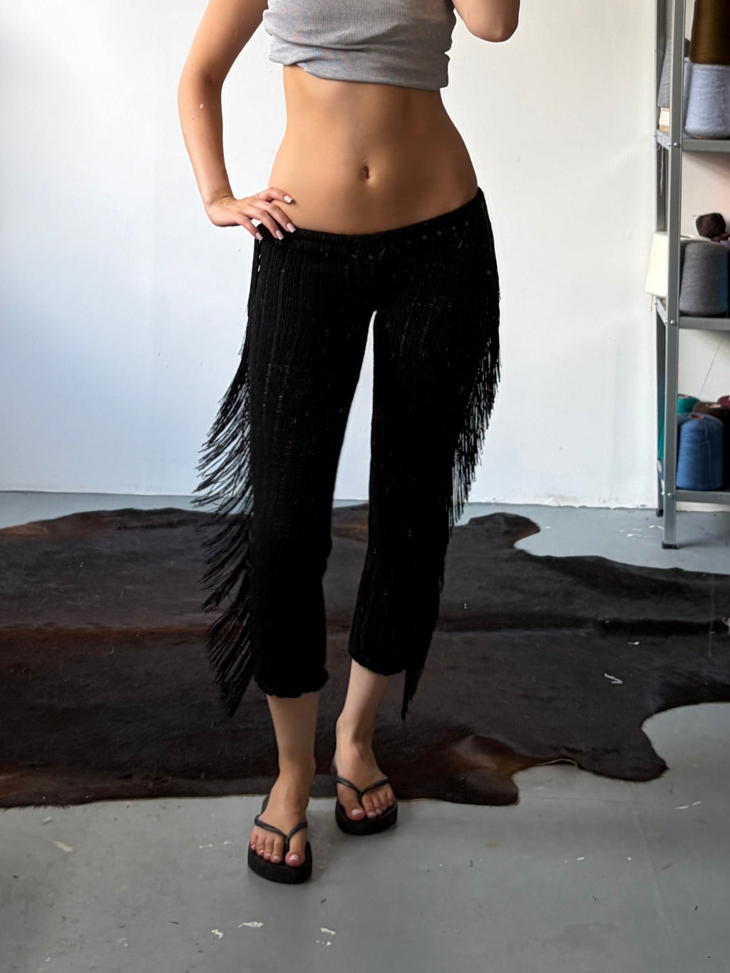 Black Fringe Capris' - Sample