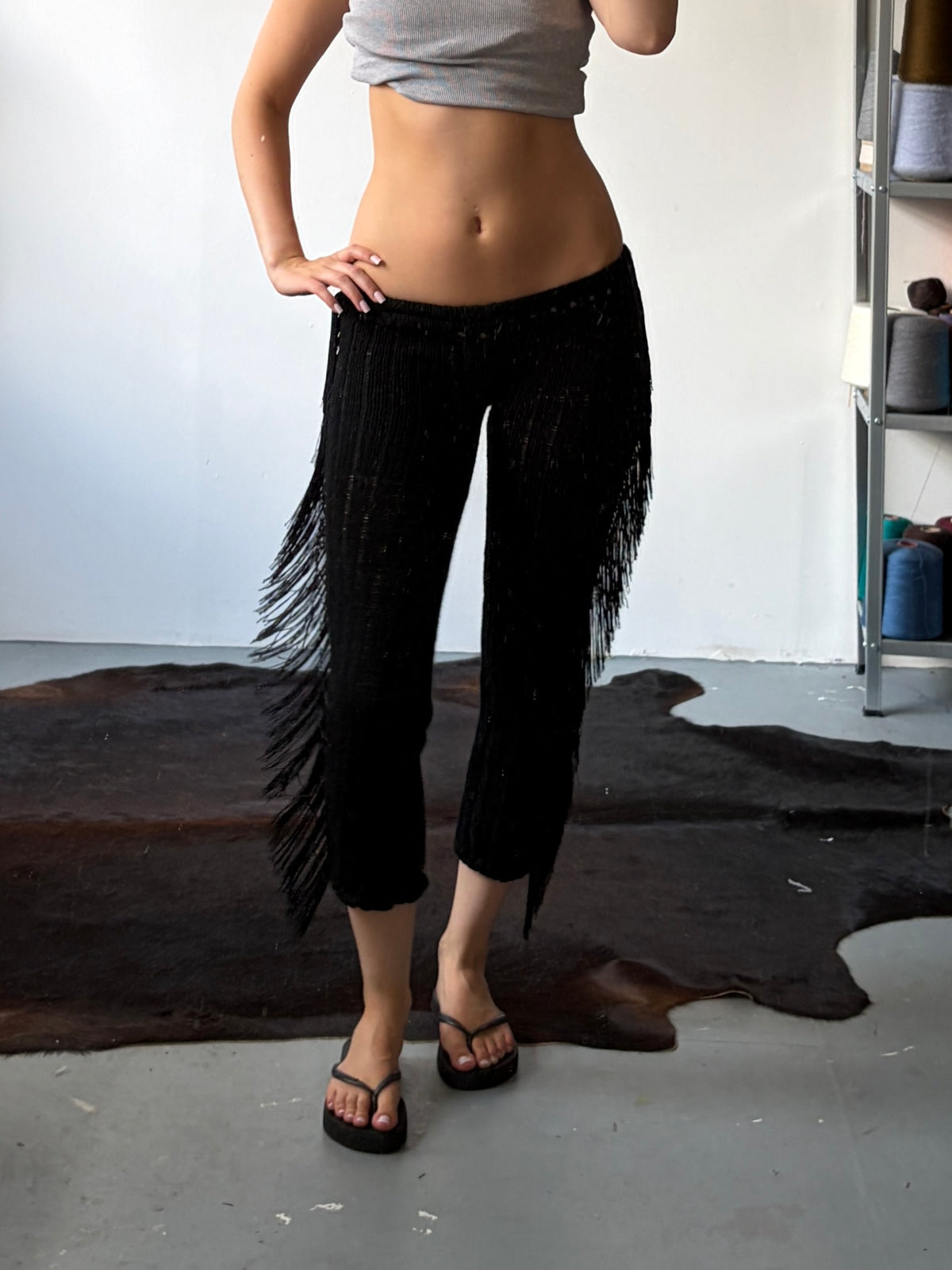 Black Fringe Capris' - Sample