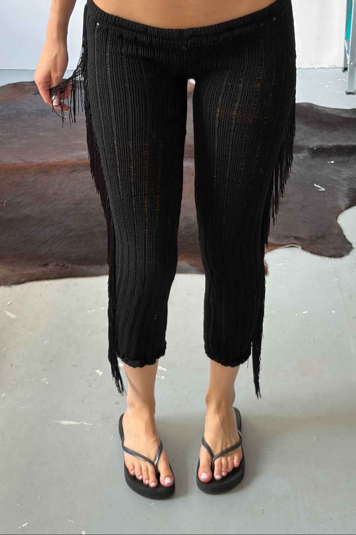 Black Fringe Capris' - Sample