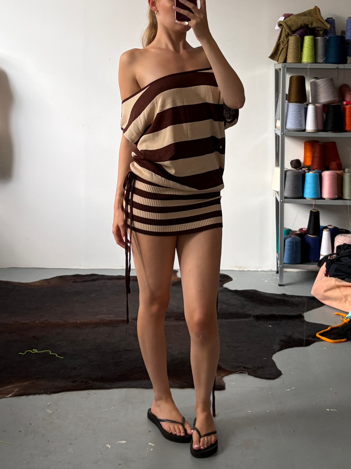 Minnie Dress (Stripey Brown) - Sample