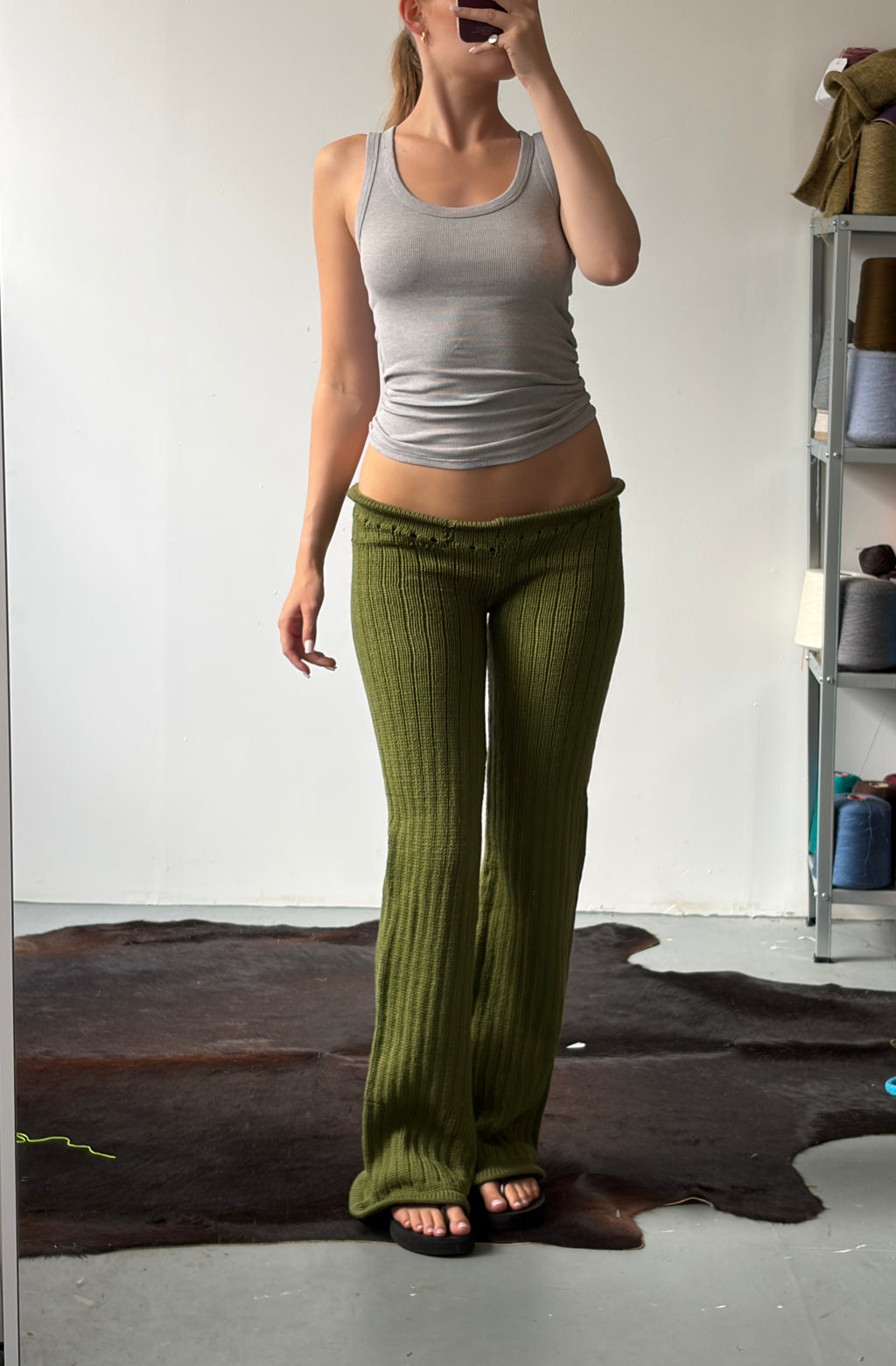 Olive Green Knitted Trousers - Sample