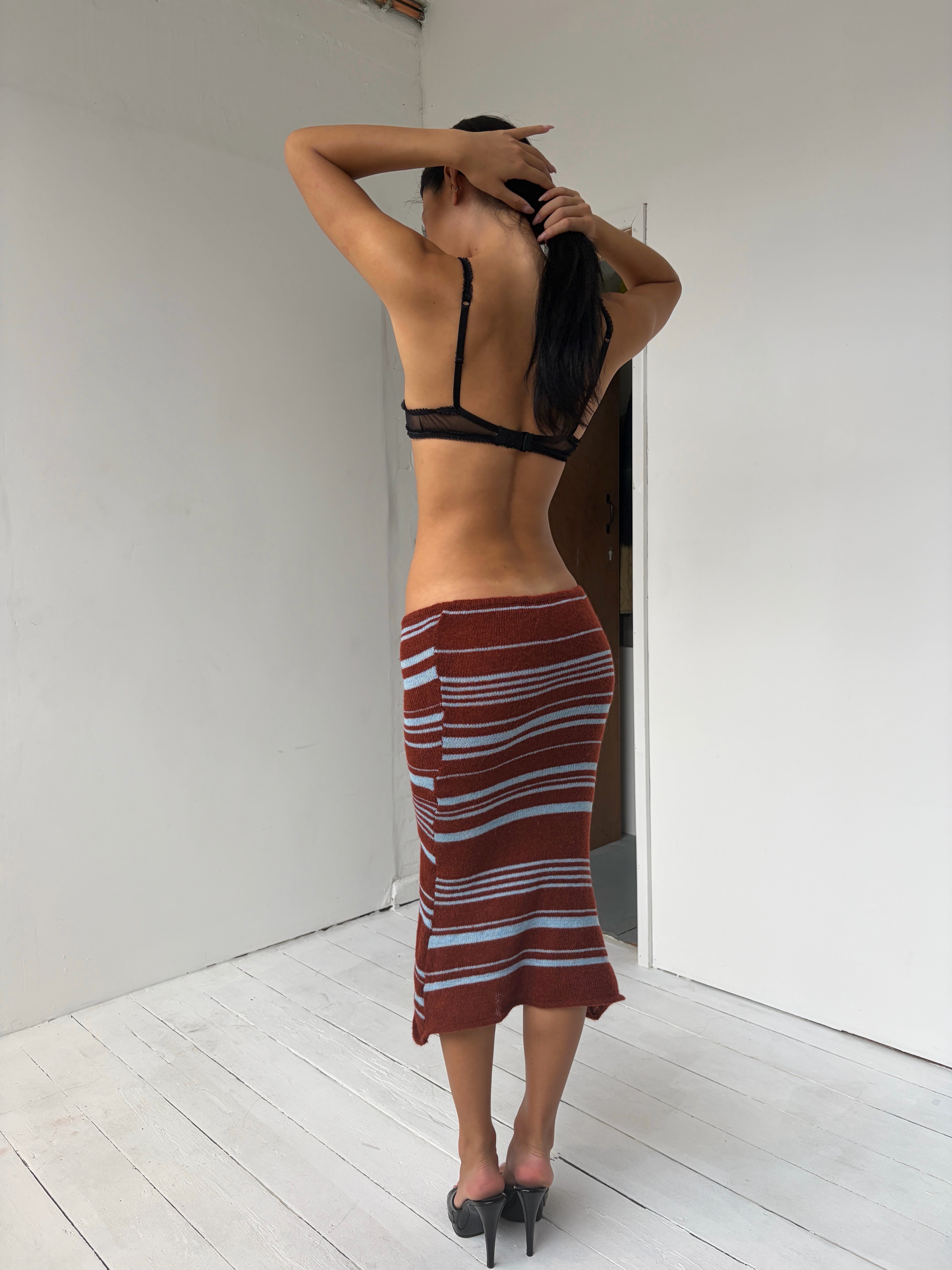 Mohair Striped Midi Skirt